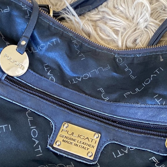 Pullicati Women's Soft Italian Leather Single Strap Zip Large Navy Blue - Picture 8 of 12